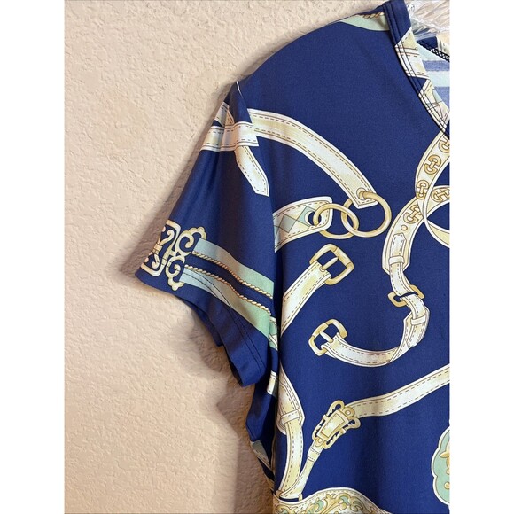 J. McLaughlin blue & gold graphic top Size L Versace Vibes - Picture 4 of 10